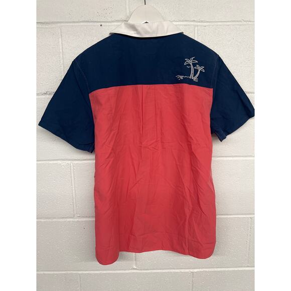 Marine layer Sz S Navy Dusty Rose Retro Colorblock Resort Camp Button Up Shirt - Picture 6 of 7